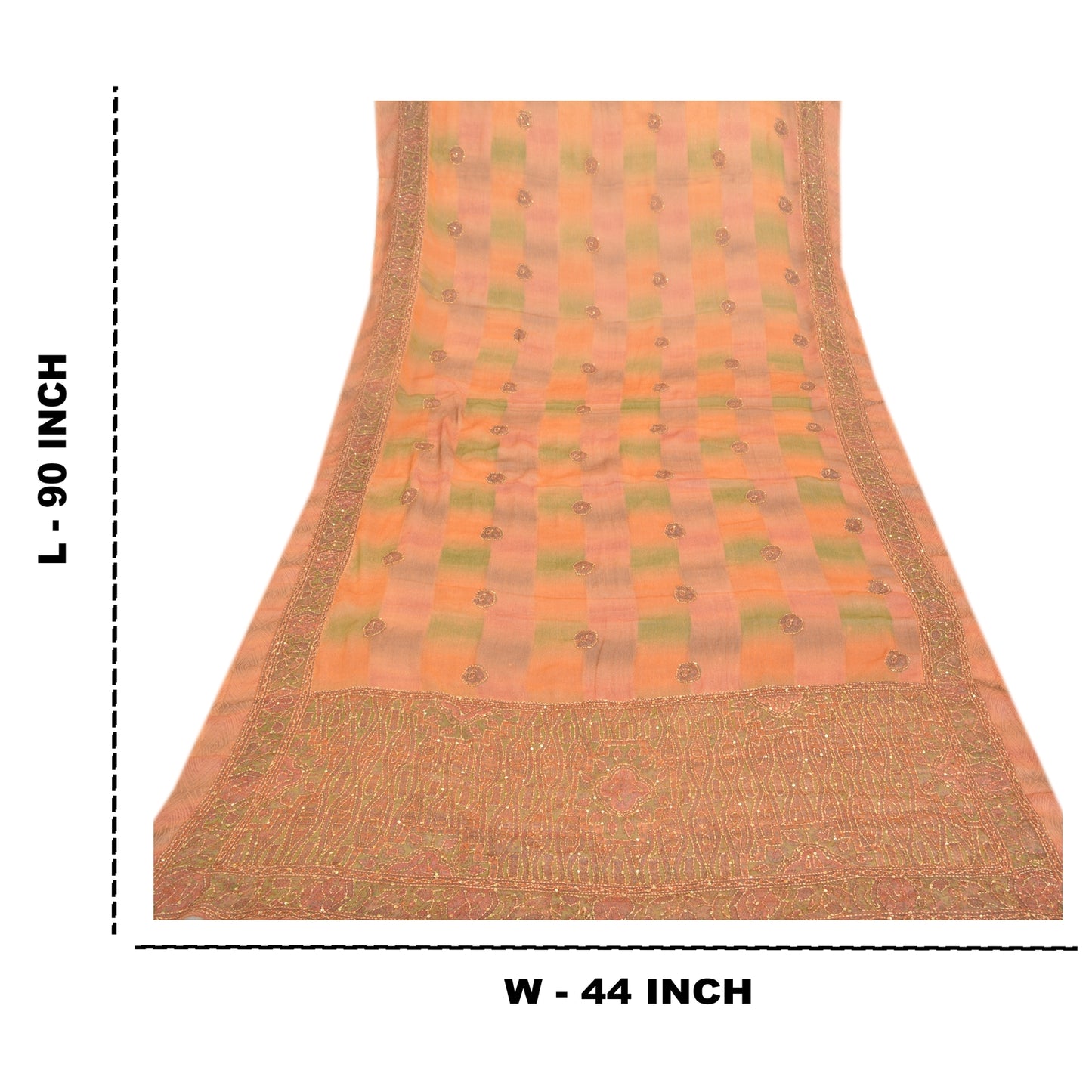 Sanskriti Vintage Dupatta Long Stole Georgette Peach Hand Beaded Kantha Hijab