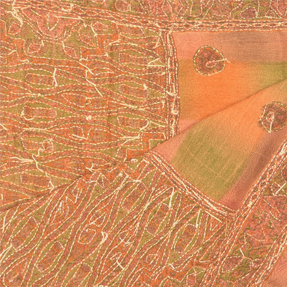 Sanskriti Vintage Dupatta Long Stole Georgette Peach Hand Beaded Kantha Hijab