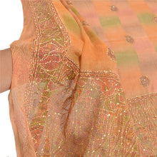 Load image into Gallery viewer, Sanskriti Vintage Dupatta Long Stole Georgette Peach Hand Beaded Kantha Hijab
