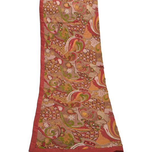 Sanskriti Vintage Dupatta Long Stole Crepe Silk Veil Hand Beaded Printed Shawl