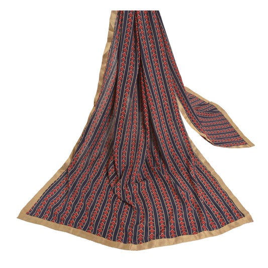 Sanskriti Vintage Dupatta Long Stole Pure Cotton Blue Shawl Printed Wrap Hijab