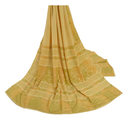 Sanskriti Vintage Dupatta Long Stole Crepe Silk Shawl Cream Printed Scarves
