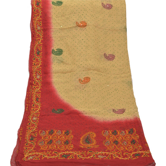 Sanskriti Vintage Dupatta Long Stole Georgette Cream Hijab Hand Beaded Veil