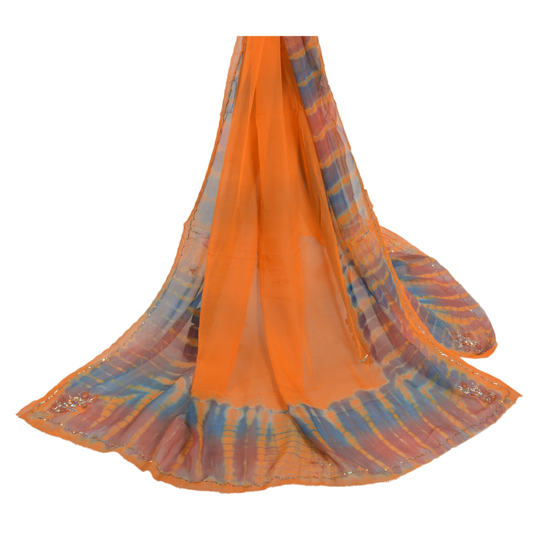 Sanskriti Vintage Dupatta Long Stole Georgette Orange Handmade Leheria Scarves
