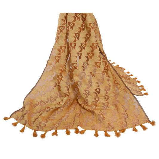 Sanskriti Vintage Dupatta Long Stole Organza Orange Hand Beaded Woven Scarves