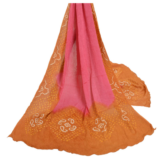 Sanskriti Vintage Dupatta Long Stole Blend Silk Pink Bandhani & Woven Veil