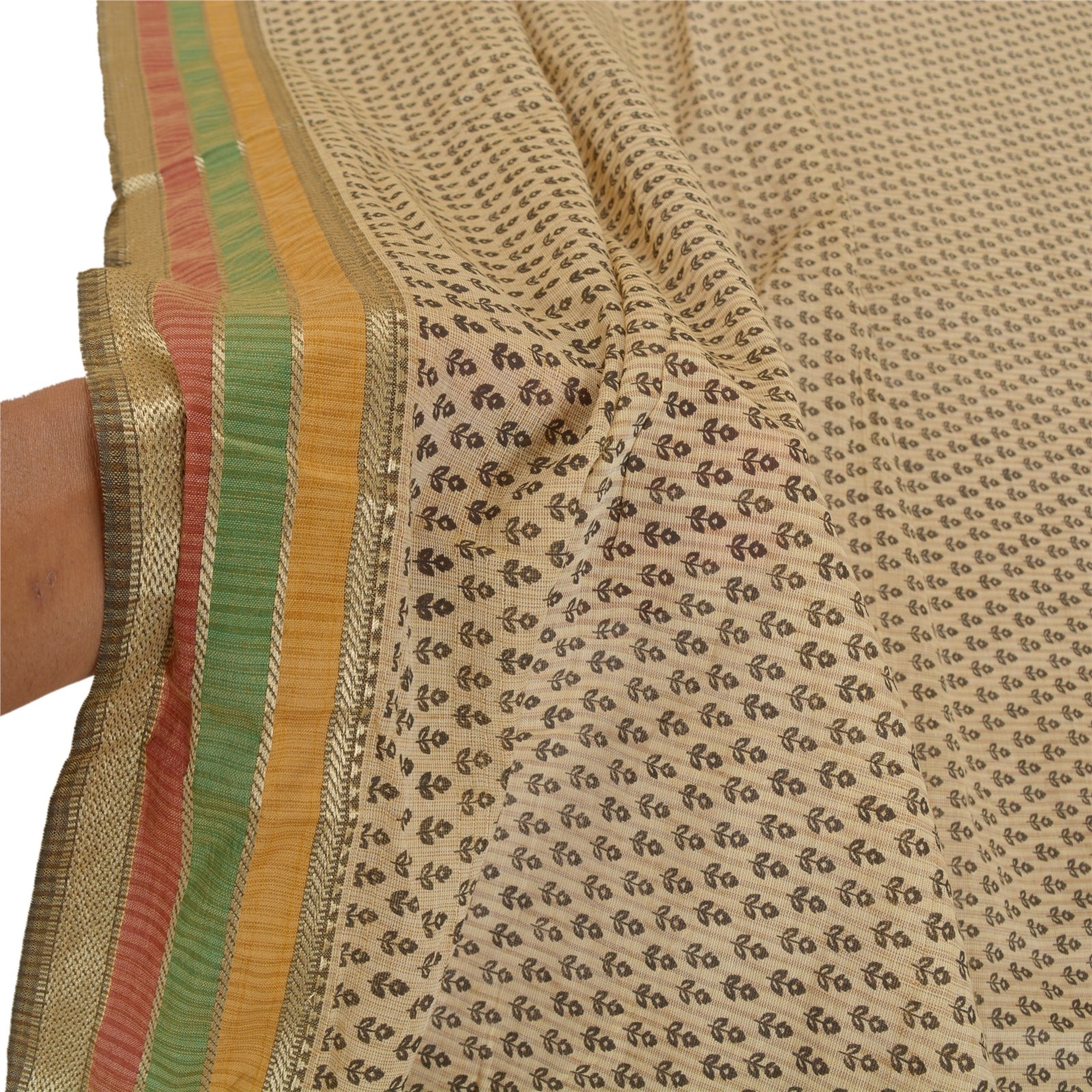 Sanskriti Vintage Dupatta Long Stole Cotton Cream Veil Hand Block Print Scarves