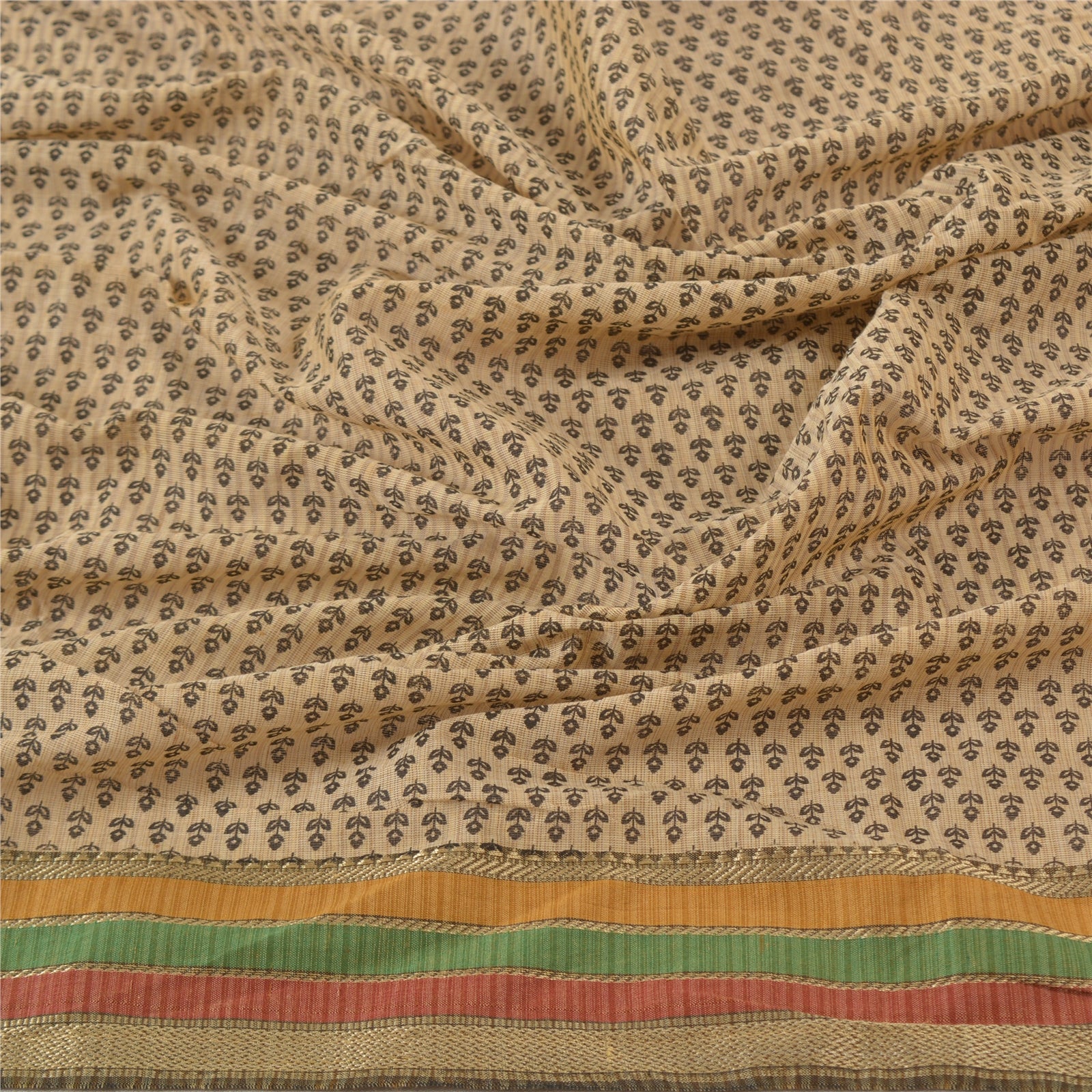 Sanskriti Vintage Dupatta Long Stole Cotton Cream Veil Hand Block Print Scarves