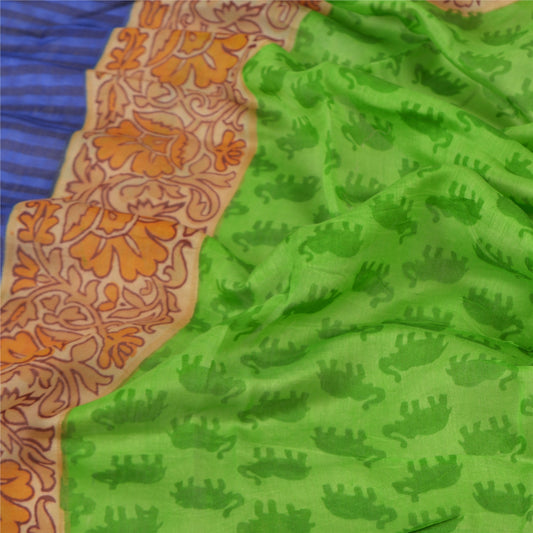 Sanskriti Vintage Dupatta Long Stole Chanderi Green Hijab Animal Printed Shawl