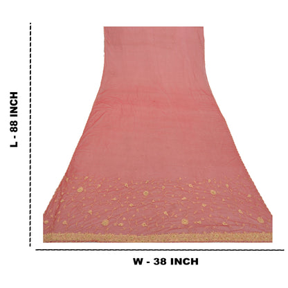 Sanskriti Vintage Dupatta Long Stole Net Mesh Red Hand Beaded Wrap Scarves