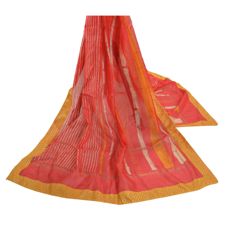 Sanskriti Vintage Red Dupatta Long Stole Chanderi Hijab Batik Work Premium Veil  Uses-Table linen, Cushions, Curtains, Dressing,Home Decor,