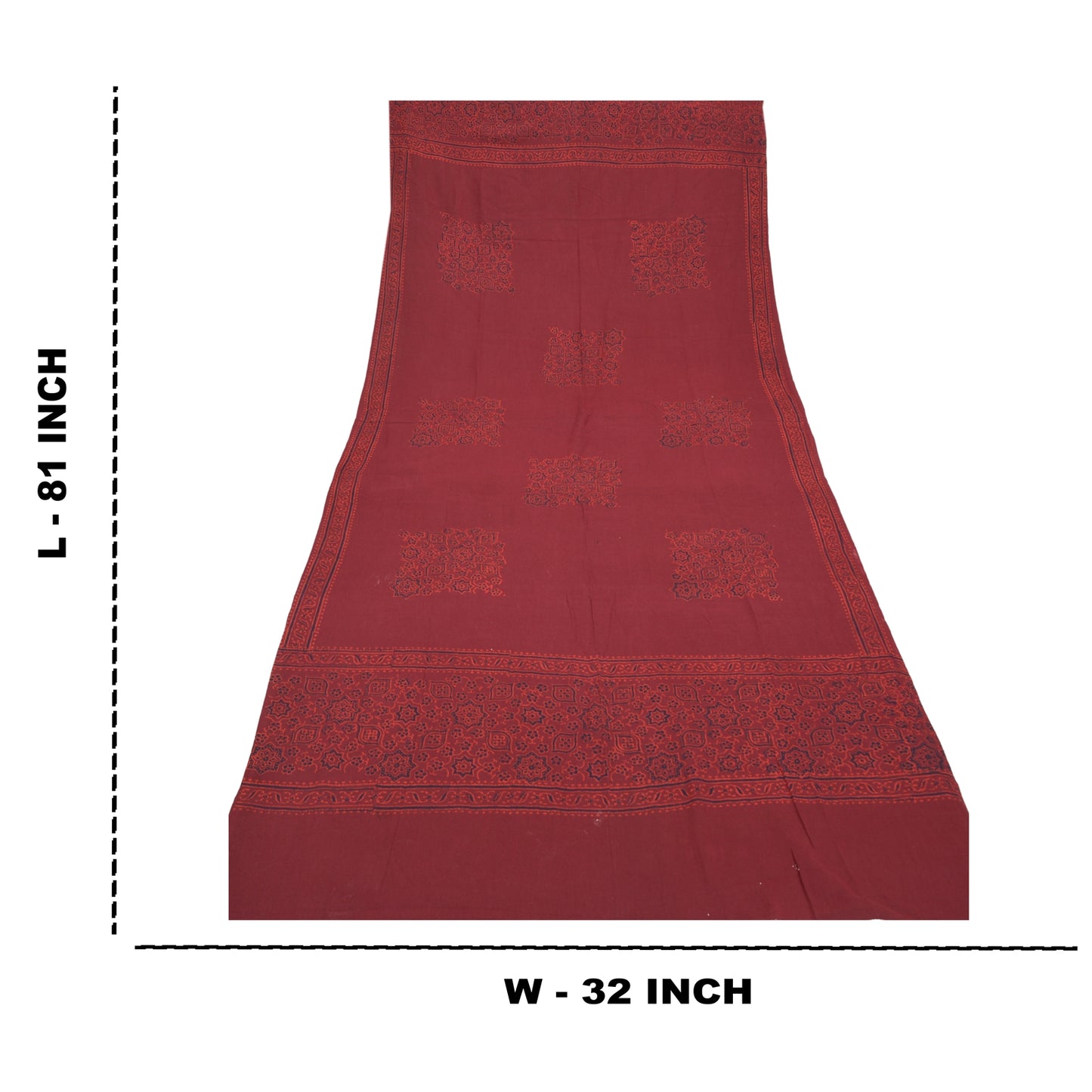 Sanskriti Vintage Dupatta Long Stole Cotton Dark Red Handmade Rare Ajrakh Veil