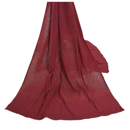 Sanskriti Vintage Dupatta Long Stole Cotton Dark Red Handmade Rare Ajrakh Veil
