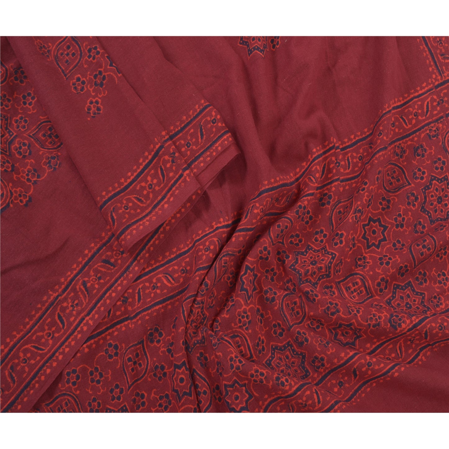 Sanskriti Vintage Dupatta Long Stole Cotton Dark Red Handmade Rare Ajrakh Veil
