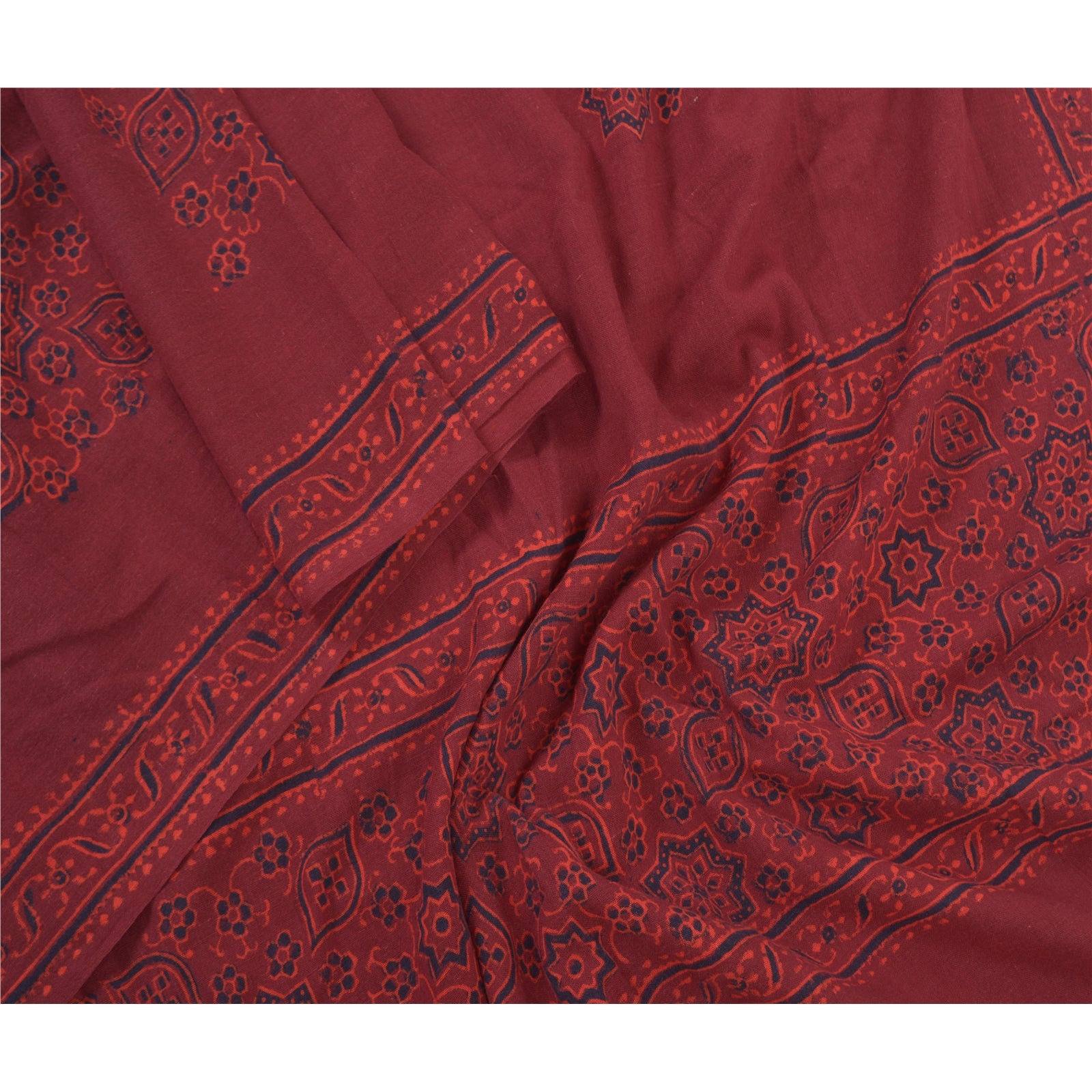 Sanskriti Vintage Dupatta Long Stole Cotton Dark Red Handmade Rare Ajrakh Veil