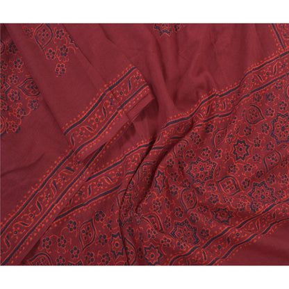 Sanskriti Vintage Dupatta Long Stole Cotton Dark Red Handmade Rare Ajrakh Veil