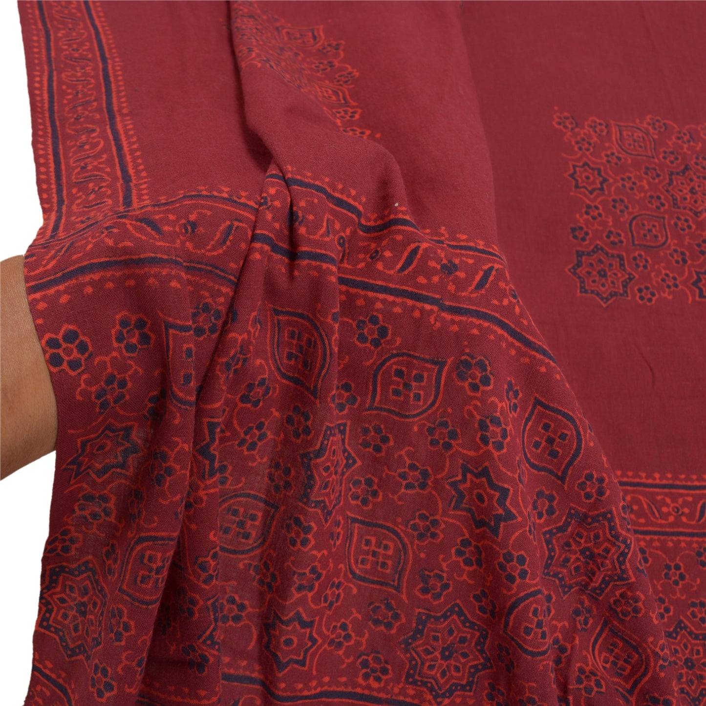 Sanskriti Vintage Dupatta Long Stole Cotton Dark Red Handmade Rare Ajrakh Veil