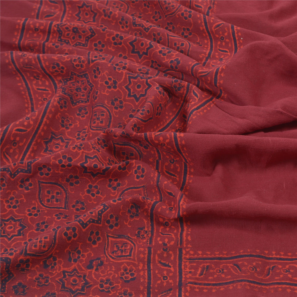 Sanskriti Vintage Dupatta Long Stole Cotton Dark Red Handmade Rare Ajrakh Veil