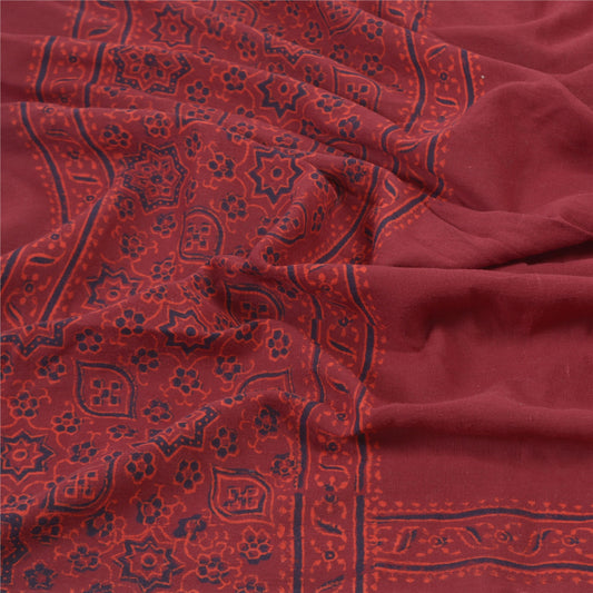 Sanskriti Vintage Dupatta Long Stole Cotton Dark Red Handmade Rare Ajrakh Veil