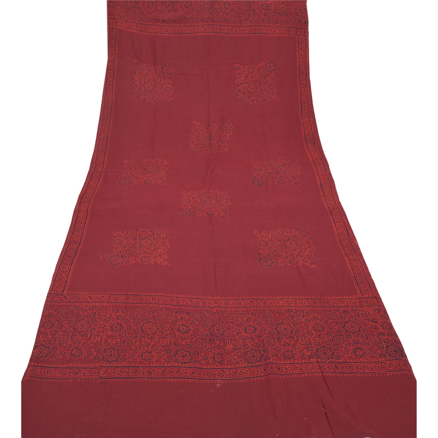 Sanskriti Vintage Dupatta Long Stole Cotton Dark Red Handmade Rare Ajrakh Veil