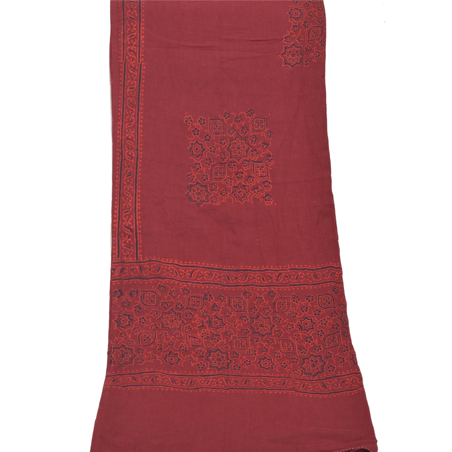 Sanskriti Vintage Dupatta Long Stole Cotton Dark Red Handmade Rare Ajrakh Veil