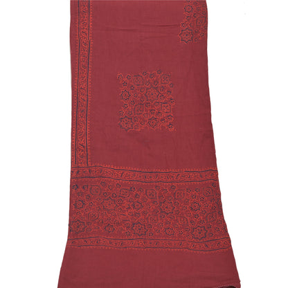 Sanskriti Vintage Dupatta Long Stole Cotton Dark Red Handmade Rare Ajrakh Veil