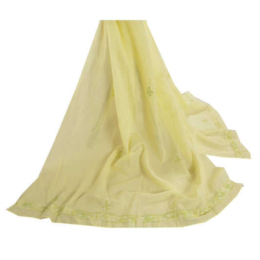 Sanskriti Vintage Dupatta Long Stole Cotton Green Hand Embroidered Chikankari
