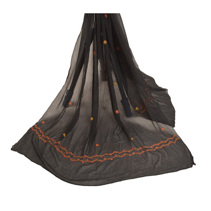 Sanskriti Vintage Dupatta Long Stole Georgette Black Hand Embroidered Suzani