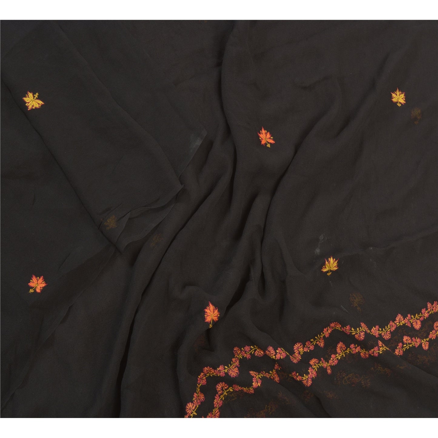 Sanskriti Vintage Dupatta Long Stole Georgette Black Hand Embroidered Suzani