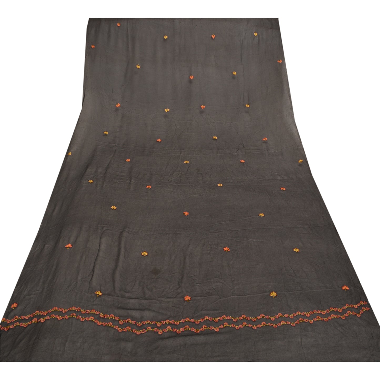 Sanskriti Vintage Dupatta Long Stole Georgette Black Hand Embroidered Suzani