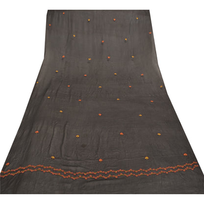 Sanskriti Vintage Dupatta Long Stole Georgette Black Hand Embroidered Suzani