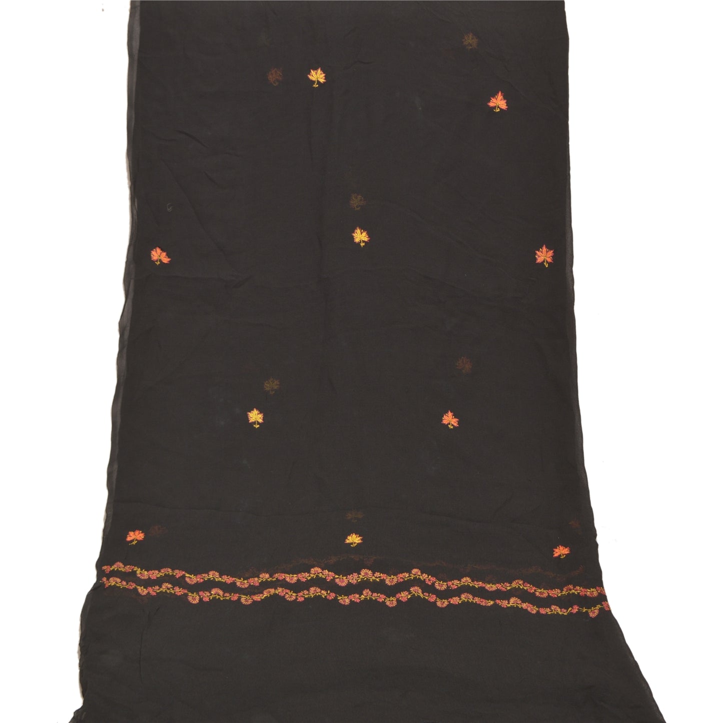Sanskriti Vintage Dupatta Long Stole Georgette Black Hand Embroidered Suzani