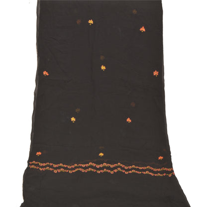 Sanskriti Vintage Dupatta Long Stole Georgette Black Hand Embroidered Suzani