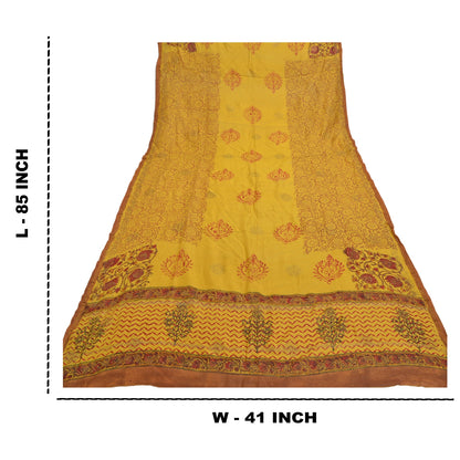 Sanskriti Vintage Dupatta Long Stole Chanderi Yellow Block Printed Wrap Veil