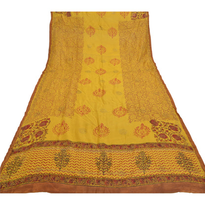 Sanskriti Vintage Dupatta Long Stole Chanderi Yellow Block Printed Wrap Veil