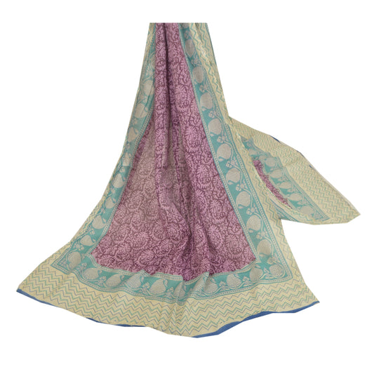 Sanskriti Vintage Dupatta Long Stole Art Sil Purple Veil Printed Wrap Scarves