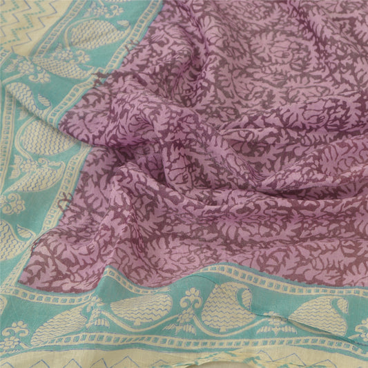 Sanskriti Vintage Dupatta Long Stole Art Sil Purple Veil Printed Wrap Scarves