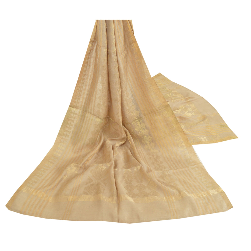Sanskriti Vintage Dupatta Long Stole 100% Pure Silk Brown Woven Wrap Hijab