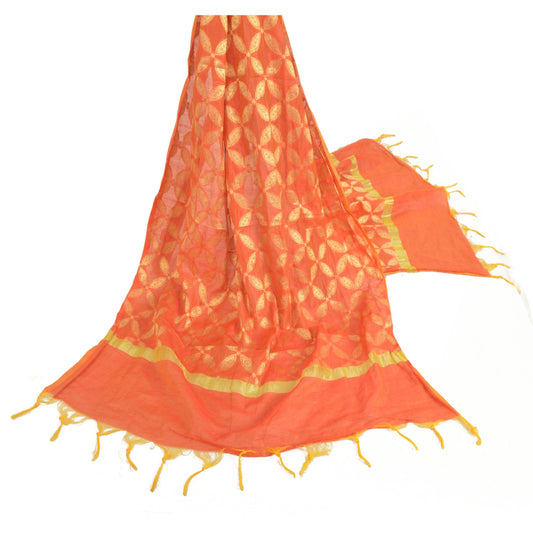 Sanskriti Vintage Dupatta Long Stole Chanderi Orange Veil Woven Wrap Hijab
