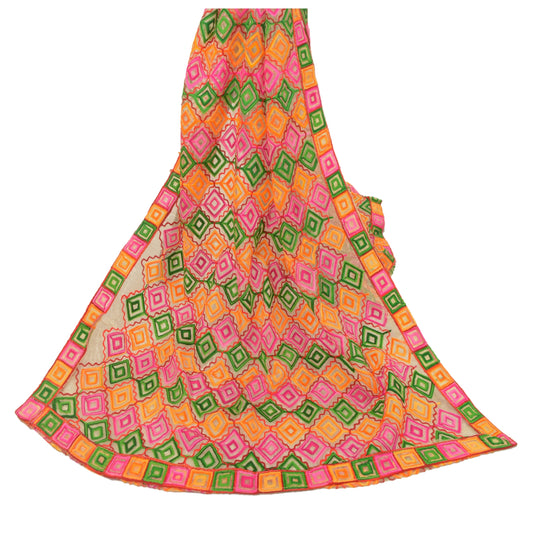 Sanskriti Vintage Dupatta Long Stole Art Silk Golden Hand Embroidered Scarves