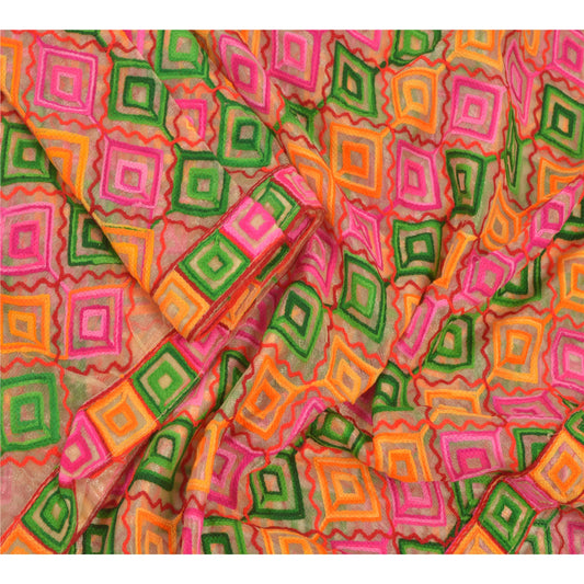 Sanskriti Vintage Dupatta Long Stole Art Silk Golden Hand Embroidered Scarves