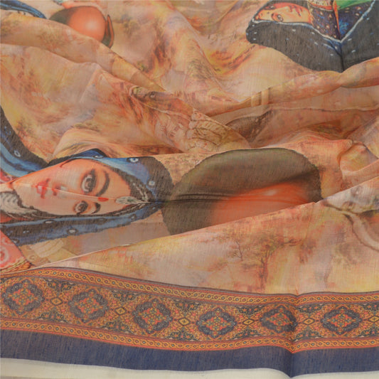 Sanskriti Vintage Dupatta Long Stole Art Silk Veil Printed Human Scarves