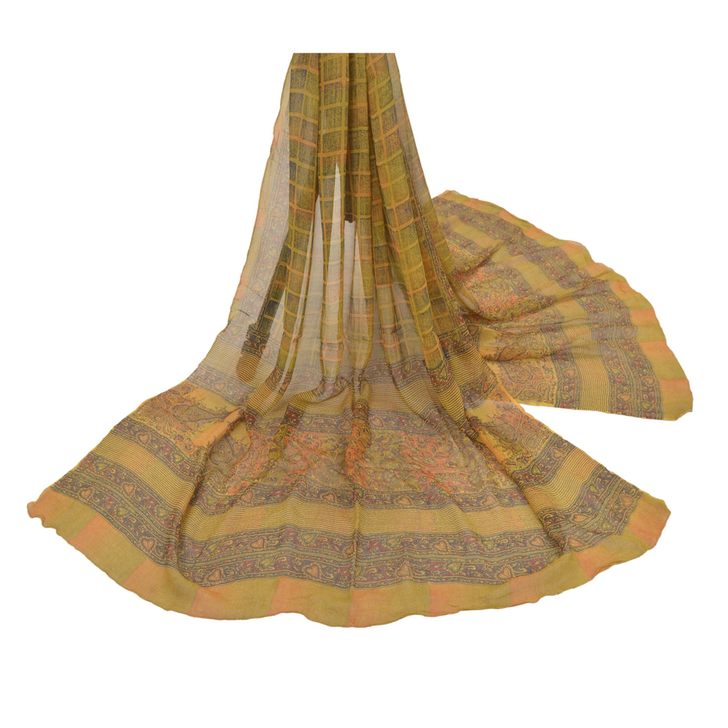 Sanskriti Vintage Dupatta Long Stole Georgette Green Veil Printed Floral Scarves