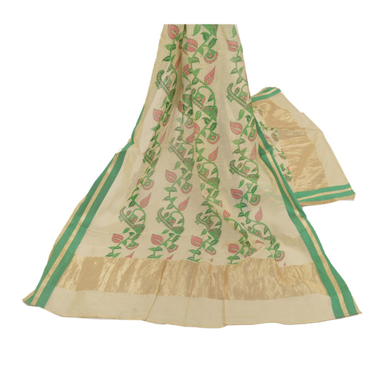 Sanskriti Vintage Dupatta Long Stole Chanderi Off-White Veil Printed Scarves