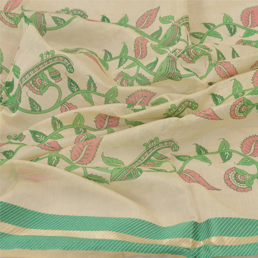 Sanskriti Vintage Dupatta Long Stole Chanderi Off-White Veil Printed Scarves