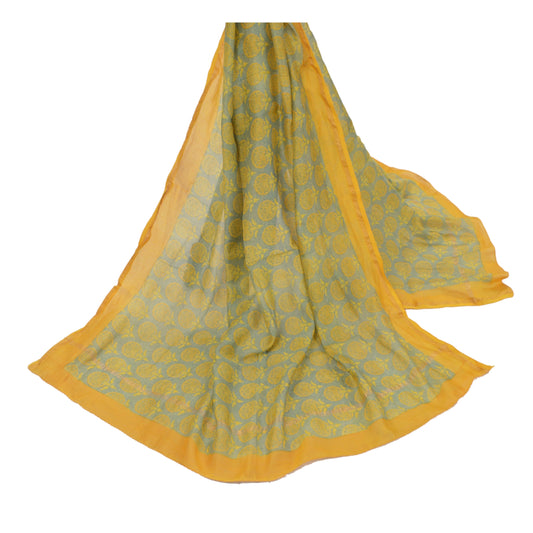 Sanskriti Vintage Dupatta Long Stole Chanderi Green Veil Printed Floral Scarves