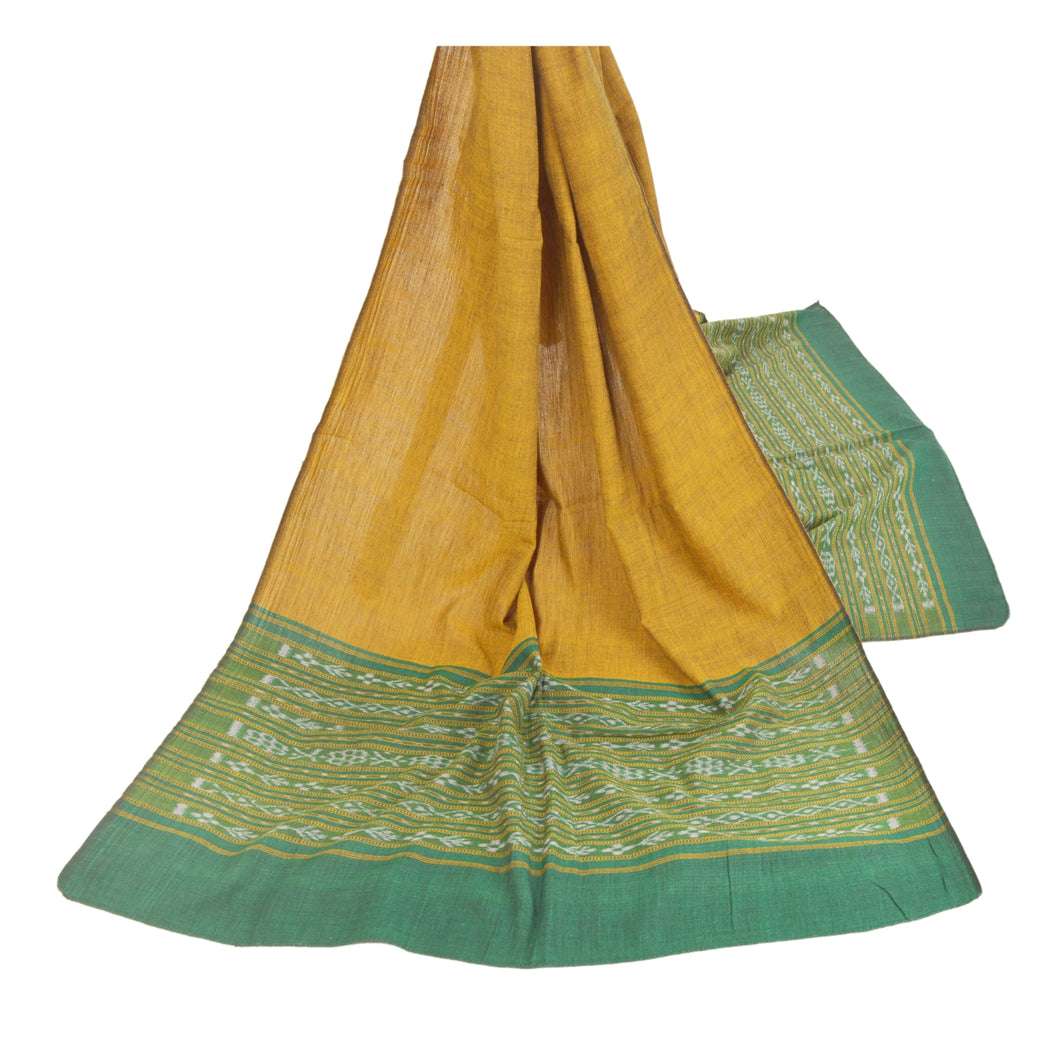 Sanskriti Vintage Dupatta Long Stole Patola Ikat Woven Pure Cotton Mustard Hijab
