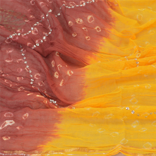 Sanskriti Vintage Dupatta Long Stole Pure Cotton Yellow Bandhani Hand Beaded