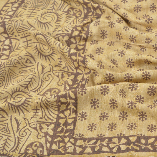 Sanskriti Vintage Dupatta Long Stole Khadi Woven Silk Cream Printed Scarves Veil