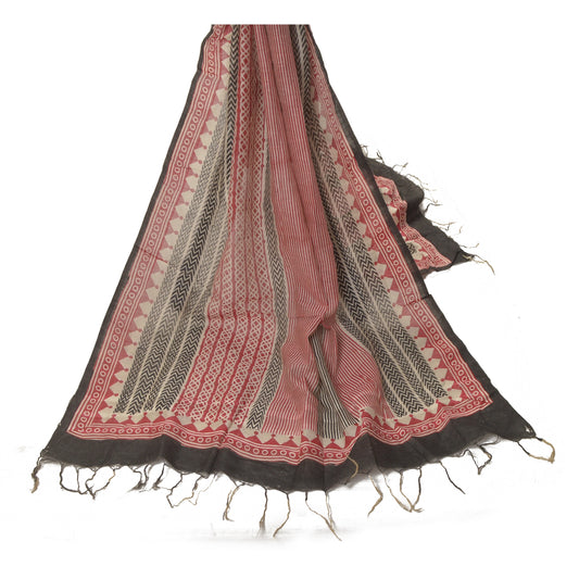 Sanskriti Vintage Dupatta Long Stole Chanderi Silk Red Printed Wrap Hijab